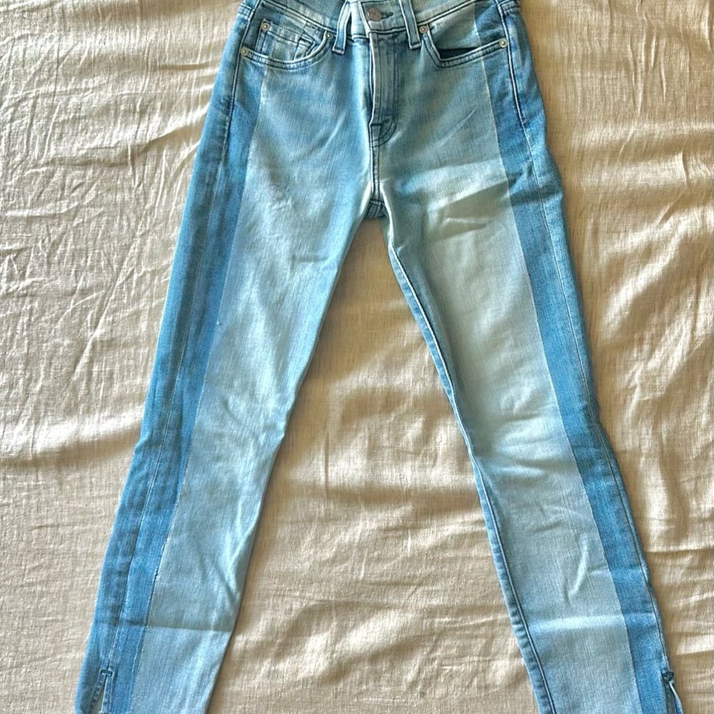 7 For All Mankind Two-Tone Ankle Cropped Jeans